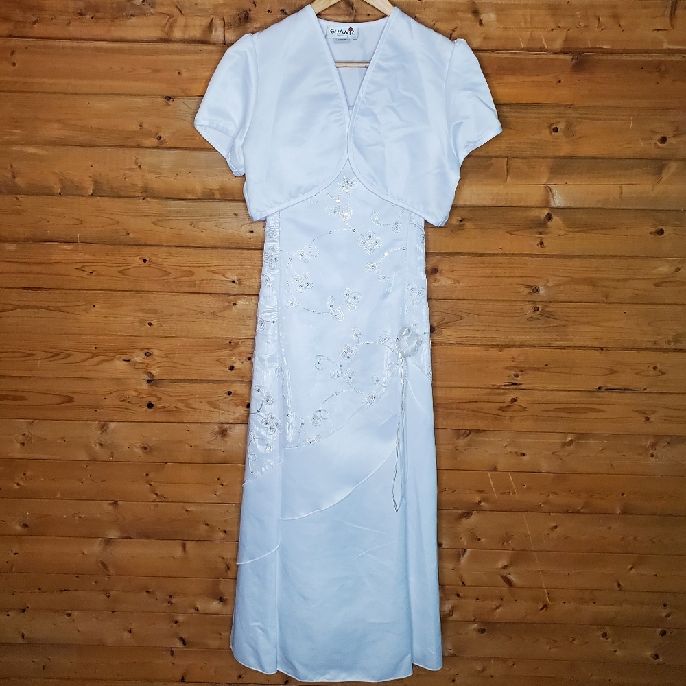❤️ New white First Communion Dress long embroidered sequins back zipper …
